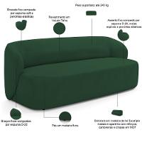 Sofá 3 Lugares Orgânico Para Sala De Estar Living 205cm Heidy F04 Veludo Verde - Lyam Decor