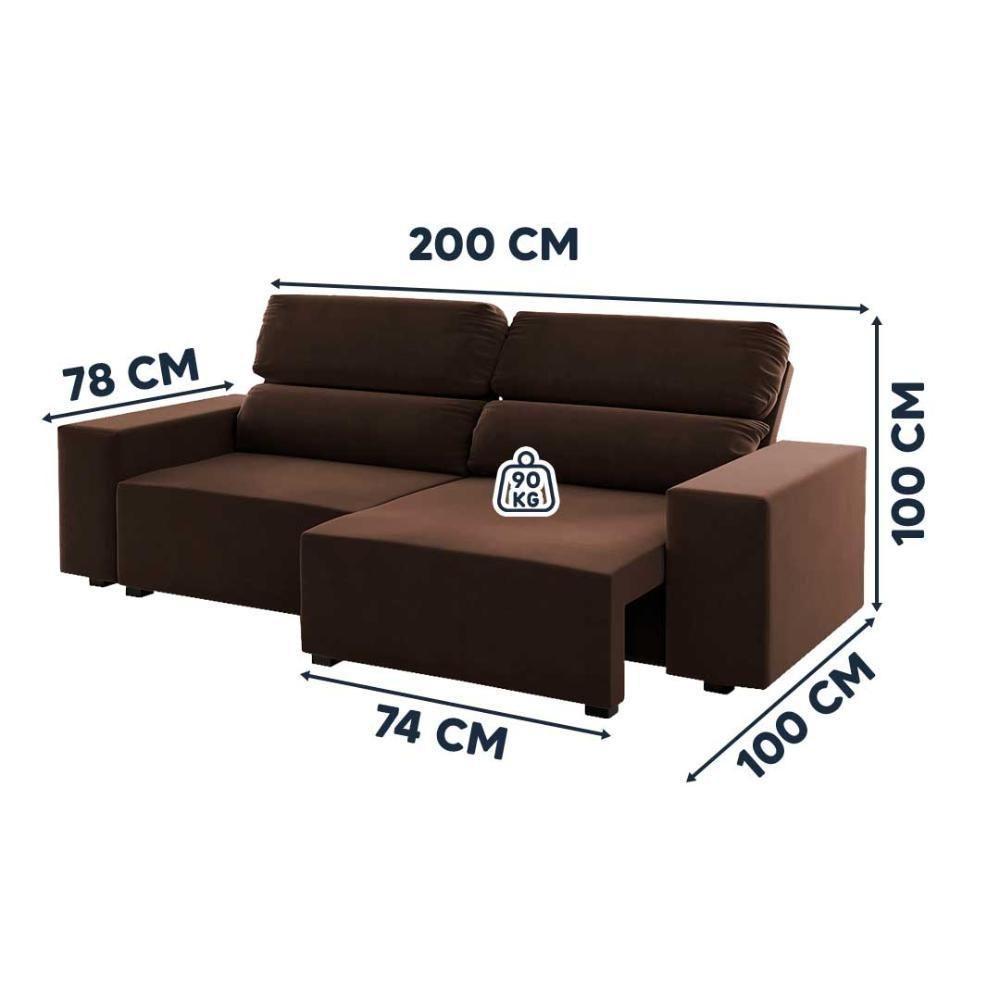 Sofá 3 Lugares Retrátil Reclinável Marrom 5 Posições Veludo - Marrom Bombom - 4