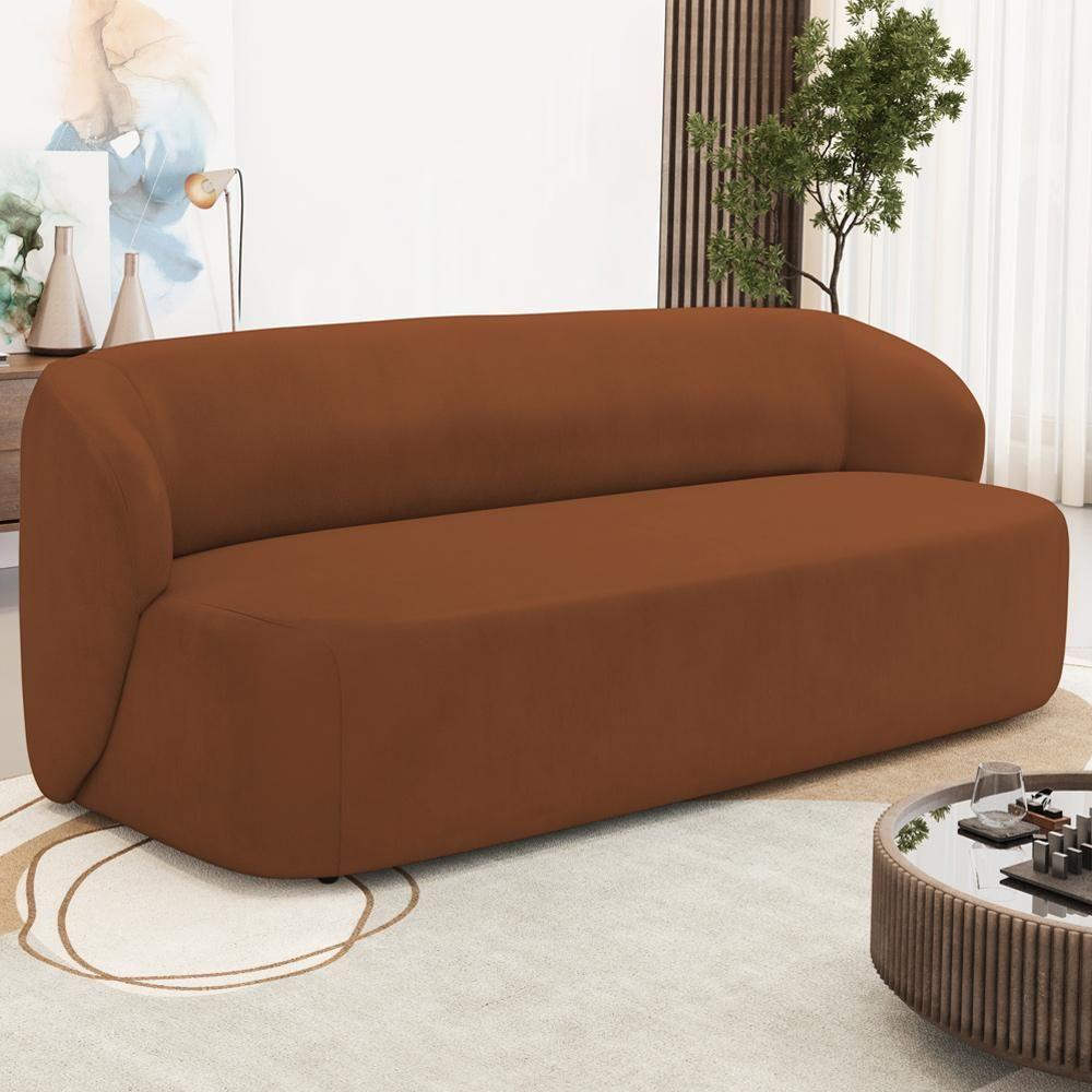 Sofá 3 Lugares Orgânico Para Sala De Estar Living 205cm Heidy F04 Veludo Telha - Lyam Decor - 2