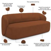 Sofá 3 Lugares Orgânico Para Sala De Estar Living 205cm Heidy F04 Veludo Telha - Lyam Decor