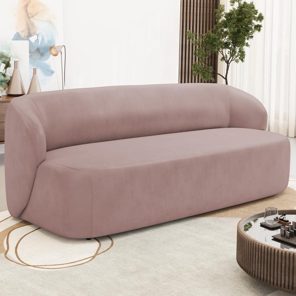 Sofá 3 Lugares Orgânico Para Sala De Estar Living 205cm Heidy F04 Veludo Rosê - Lyam Decor - 2