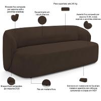 Sofá 3 Lugares Orgânico Para Sala De Estar Living 205cm Heidy F04 Veludo Marrom - Lyam Decor