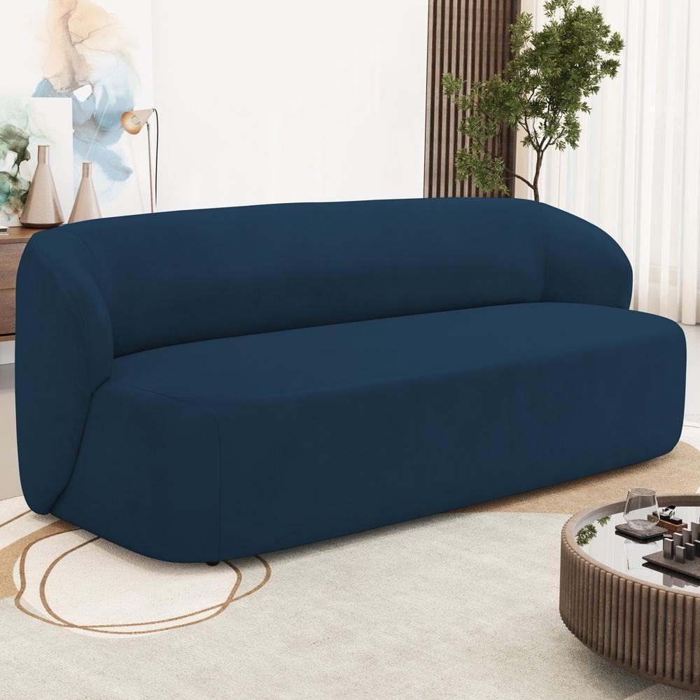 Sofá 3 Lugares Orgânico Para Sala De Estar Living 205cm Heidy F04 Veludo Azul - Lyam Decor - 2