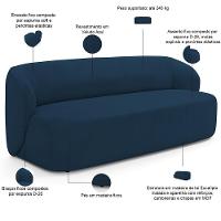 Sofá 3 Lugares Orgânico Para Sala De Estar Living 205cm Heidy F04 Veludo Azul - Lyam Decor
