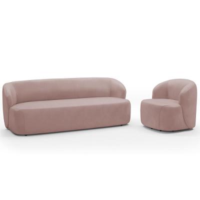 Sofá 3 Lugares 205cm Com Poltrona Giratória Orgânica Heidy F04 Veludo Rosê - Lyam Decor