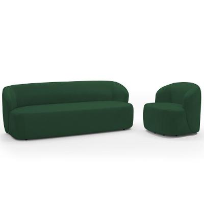 Sofá 2 Lugares 170cm Com Poltrona Giratória Orgânica Heidy F04 Veludo Verde - Lyam Decor