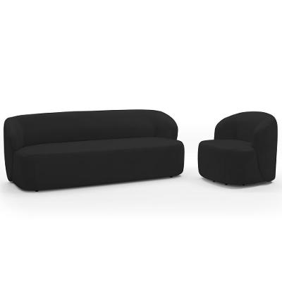 Sofá 2 Lugares 170cm Com Poltrona Giratória Orgânica Heidy F04 Veludo Preto - Lyam Decor