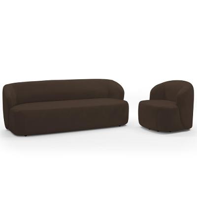 Sofá 2 Lugares 170cm Com Poltrona Giratória Orgânica Heidy F04 Veludo Marrom - Lyam Decor