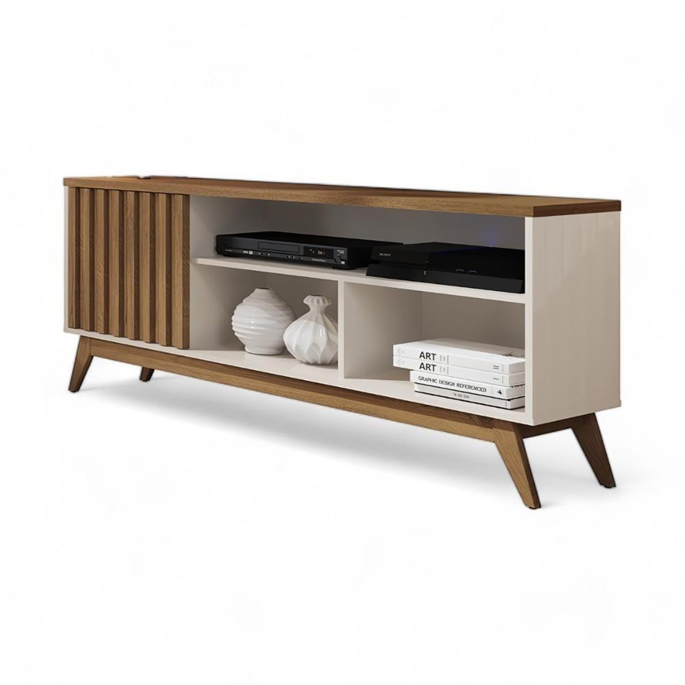 Rack Ripado Para Tv 55 Polegadas Off White Freijo Malbec Germai - 2