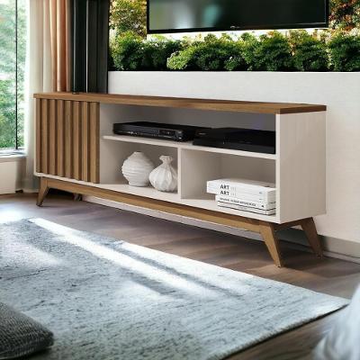 Rack Ripado Para Tv 55 Polegadas Off White Freijo Malbec Germai