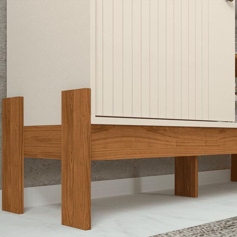 Rack Painel Com Friso Wood 1,20m Tvs 42 Polegas Prateleiras E Porta De Correr Design Moderno Perola Metalizado Cinamomo Mel - 6