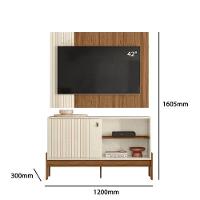 Rack Painel Com Friso Wood 1,20m Tvs 42 Polegas Prateleiras E Porta De Correr Design Moderno Perola Metalizado Cinamomo Mel - 3