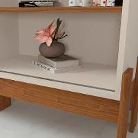 Rack Painel Com Friso Wood 1,20m Tvs 42 Polegas Prateleiras E Porta De Correr Design Moderno Perola Metalizado Cinamomo Mel - 8