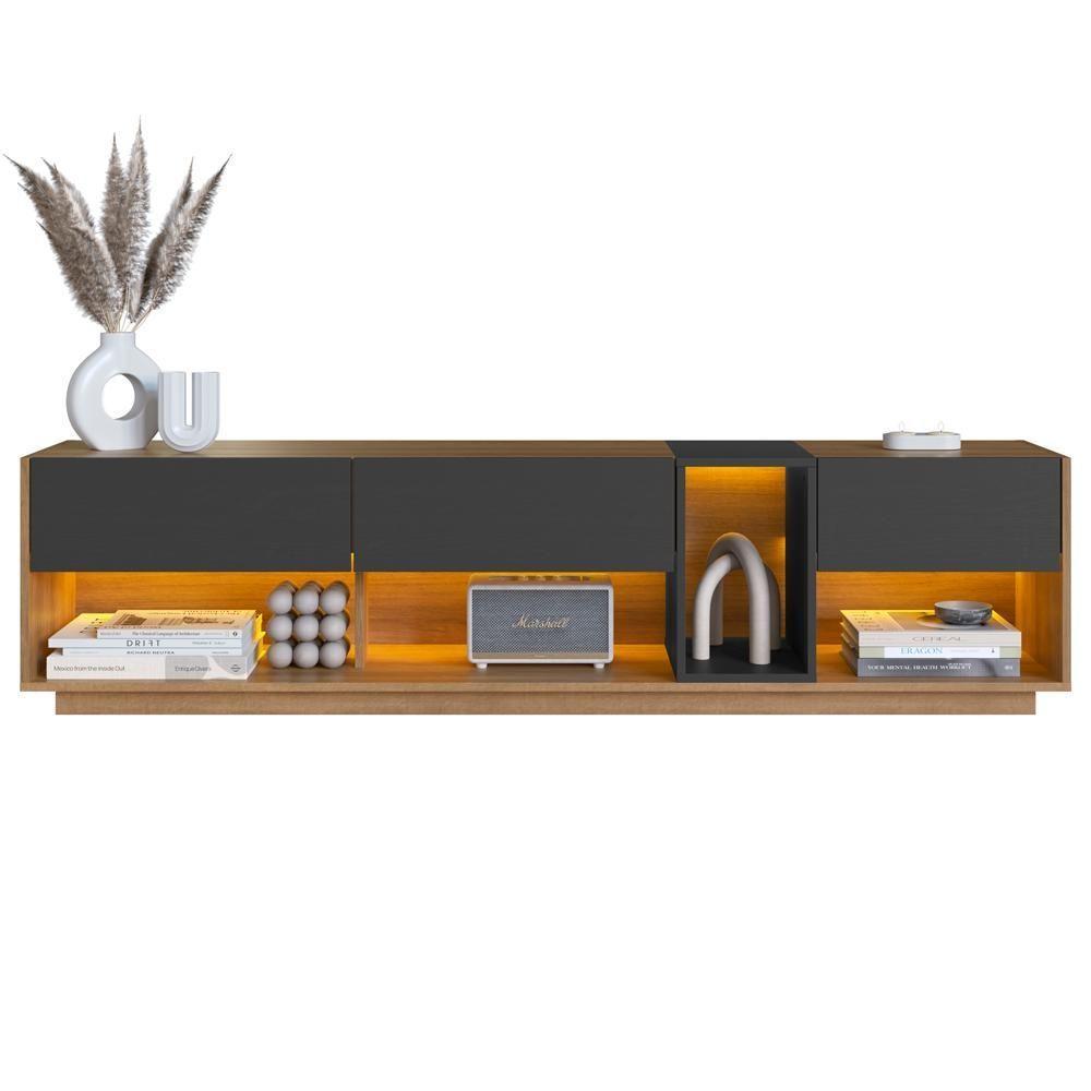 Rack Moderno Com Led 03 Gavetasavetas 180cm Mel Grafite Proddy - 1