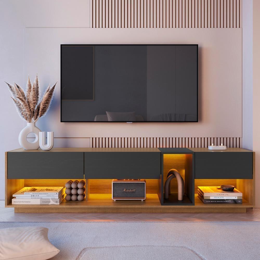 Rack Moderno Com Led 03 Gavetasavetas 180cm Mel Grafite Proddy - 2