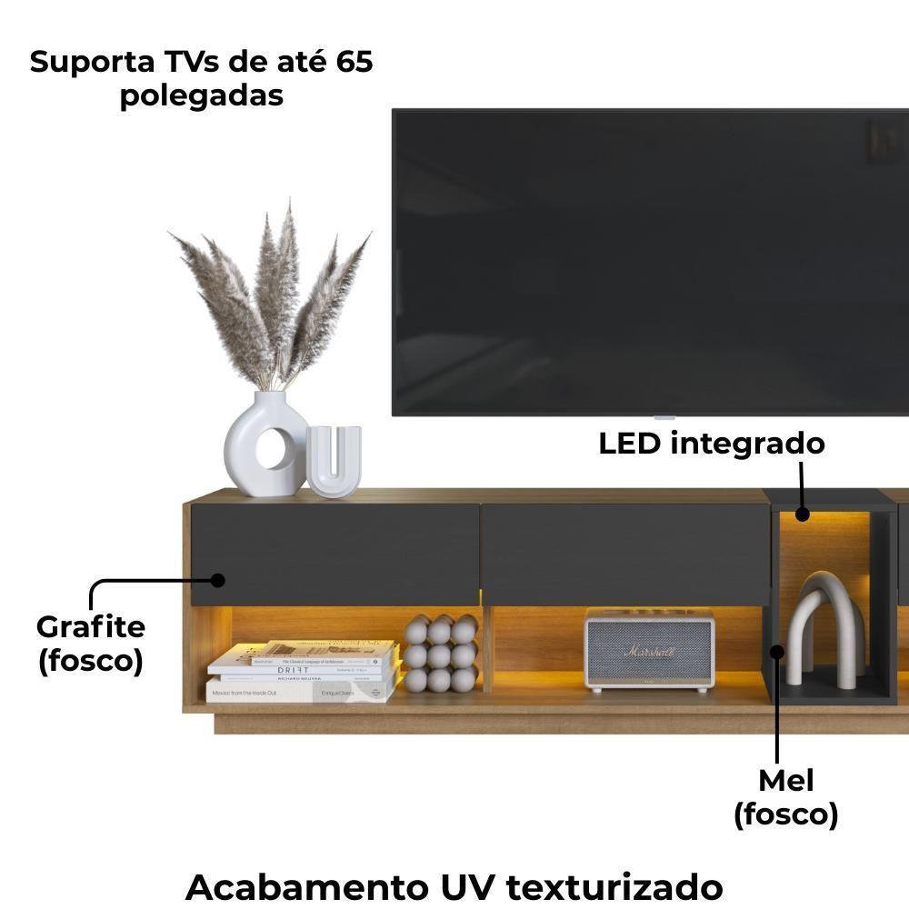 Rack Moderno Com Led 03 Gavetasavetas 180cm Mel Grafite Proddy - 6