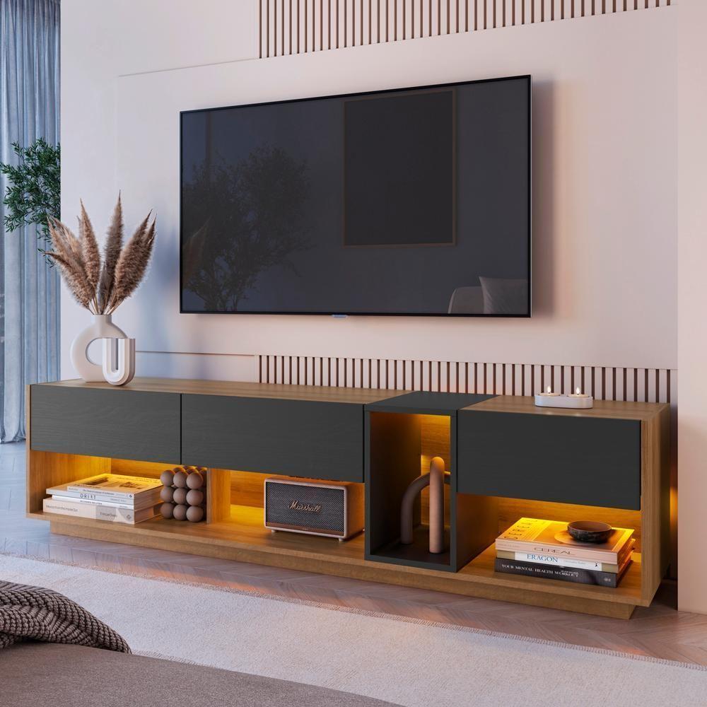 Rack Moderno Com Led 03 Gavetasavetas 180cm Mel Grafite Proddy - 7