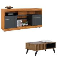 Rack Bancada Yara Com Mesa De Centro Jeri Noce Milano Preto Acetinado - Colibri - 1