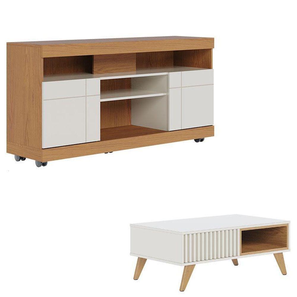 Rack Bancada Yara Freijó Off White Com Mesa De Centro Jeri Off White Freijó - Colibri - 1