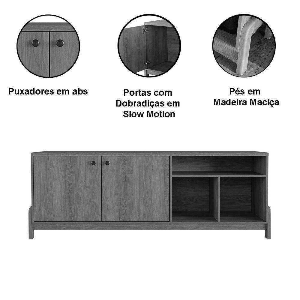 Rack Bancada Para Tv De Até 75 2 Portas Sandy Off White-jequitiba - 3