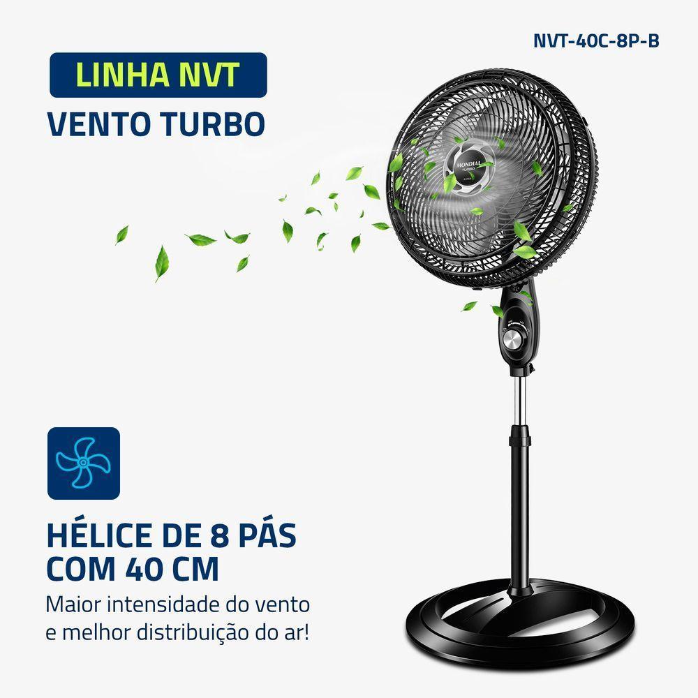 Ventilador De Coluna Mondial 40cm 8 Pás Turbo NVT-40C-8P-B Preto Prata 220V - 2