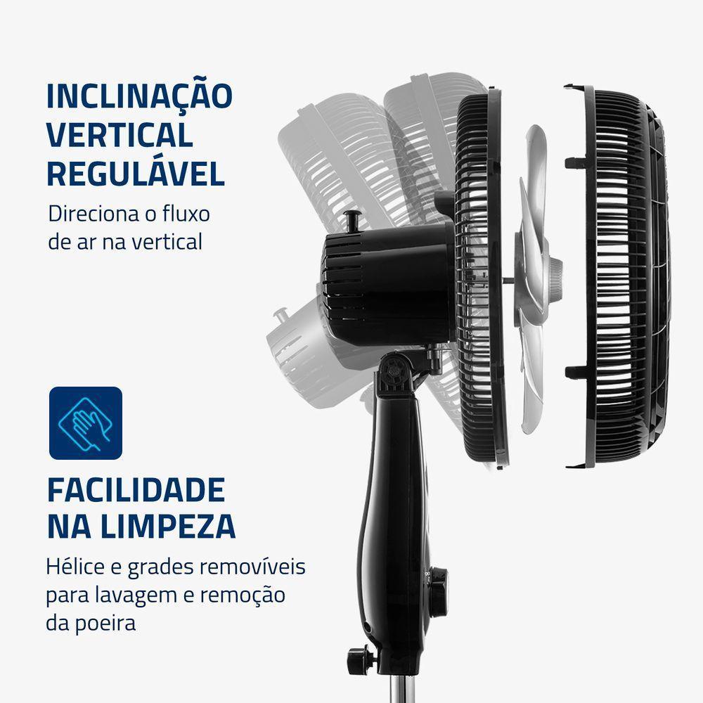 Ventilador De Coluna Mondial 40cm 8 Pás Turbo NVT-40C-8P-B Preto Prata 220V - 4