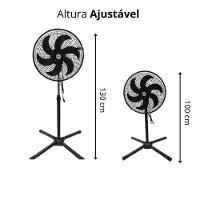 Ventilador Silencioso Pedestal Coluna 50cm 3 Velocidades Altura Ajustável 1,30m 18pol 6 Pas 60w 60hz 110V - 6