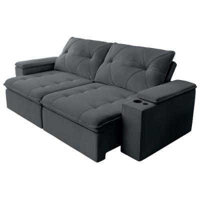 Sofá Retrátil E Reclinável 4 Lugares 2,52m C/ Porta Copos Entrada Usb Veludo San Diego Cinza