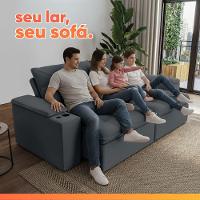 Sofá Retrátil E Reclinável 4 Lugares 2,52m C/ Porta Copos Entrada Usb Veludo San Diego Cinza - 6