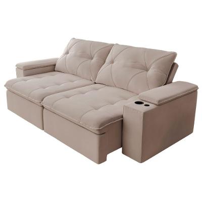 Sofá Retrátil E Reclinável 4 Lugares 2,52m C/ Porta Copos Entrada Usb Veludo San Diego Off White