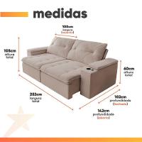Sofá Retrátil E Reclinável 4 Lugares 2,52m C/ Porta Copos Entrada Usb Veludo San Diego Off White - 3