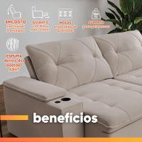 Sofá Retrátil E Reclinável 4 Lugares 2,52m C/ Porta Copos Entrada Usb Veludo San Diego Off White