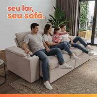 Sofá Retrátil E Reclinável 4 Lugares 2,52m C/ Porta Copos Entrada Usb Veludo San Diego Off White - 6