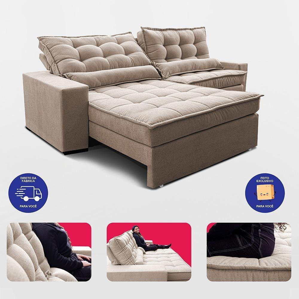 Sofá Retrátil E Reclinável 2,92m Molas Ensacadas Belle. Boucle Cama Inbox Bege Claro - 7