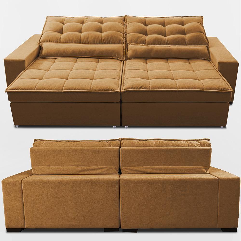 Sofá Retrátil E Reclinável 3,12m Molas Ensacadas Belle. Boucle Cama Inbox Caramelo. - 6