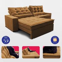 Sofá Retrátil E Reclinável 3,12m Molas Ensacadas Belle. Boucle Cama Inbox Caramelo. - 7