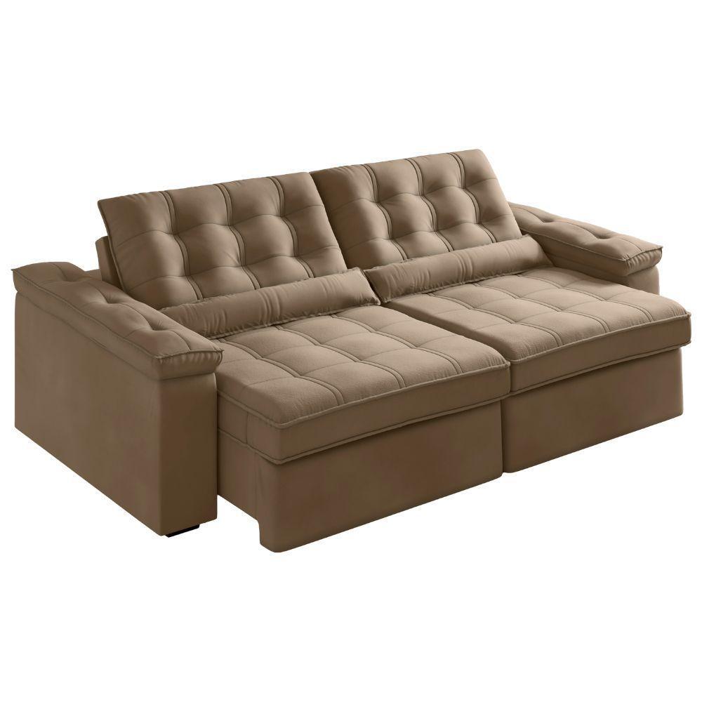 Sofá Retrátil E Reclinável 4 Lugares 2,52m Veludo Ilhéus Bege Castor - 1