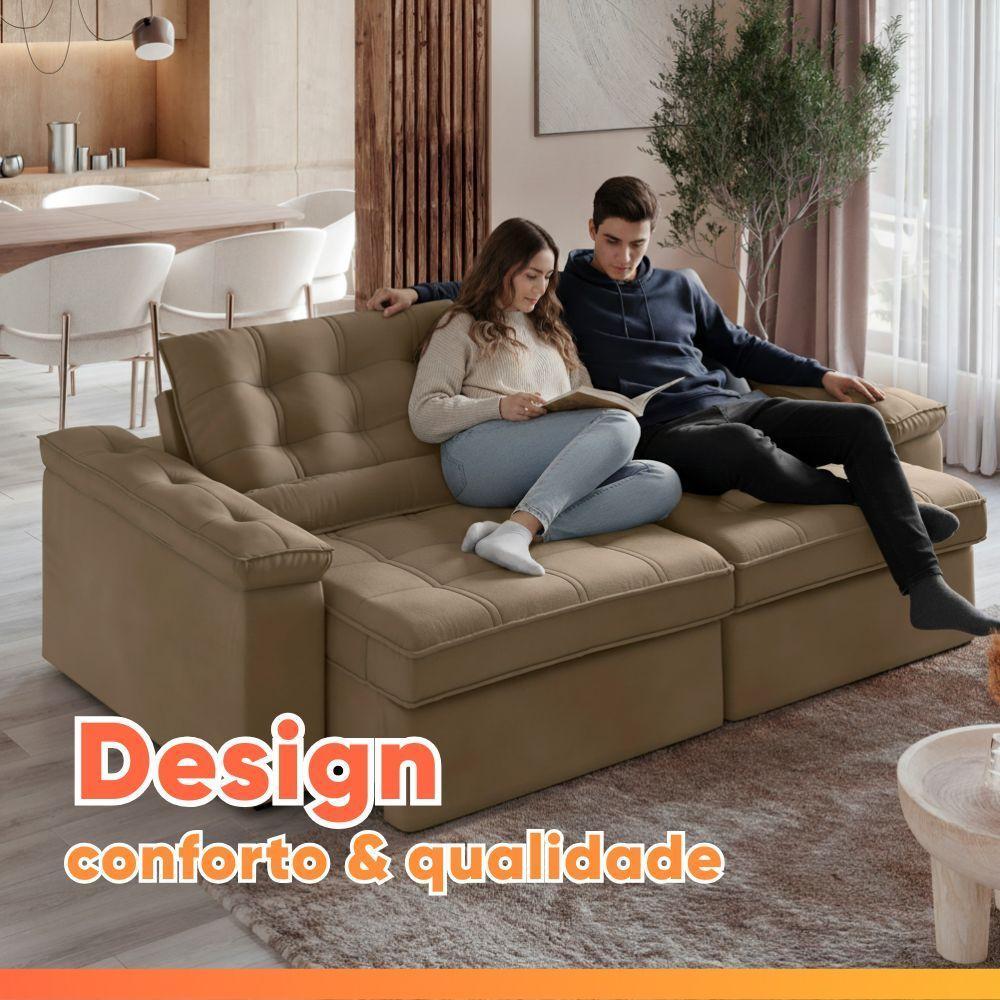 Sofá Retrátil E Reclinável 4 Lugares 2,52m Veludo Ilhéus Bege Castor - 6