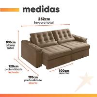 Sofá Retrátil E Reclinável 4 Lugares 2,52m Veludo Ilhéus Bege Castor - 3