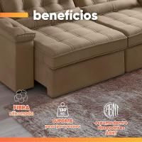 Sofá Retrátil E Reclinável 4 Lugares 2,52m Veludo Ilhéus Bege Castor