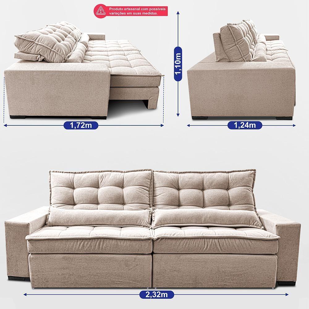 Sofá Retrátil E Reclinável 2,32m Molas Ensacadas Belle. Boucle Cama Inbox Bege Claro - 4