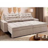 Sofá Retrátil E Reclinável 2,32m Molas Ensacadas Belle. Boucle Cama Inbox Bege Claro - 1