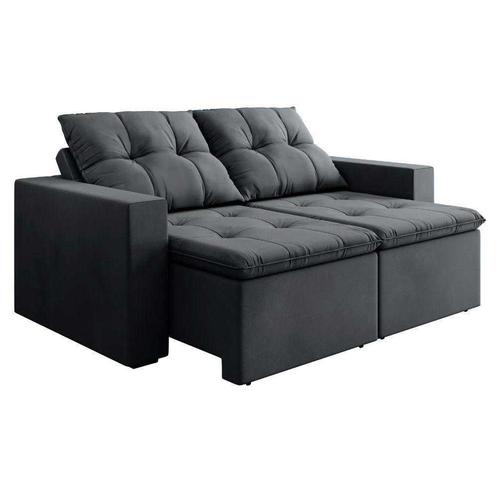 Sofá Retrátil E Reclinável 3 Lugares 2m Veludo Damasco Cinza - 1