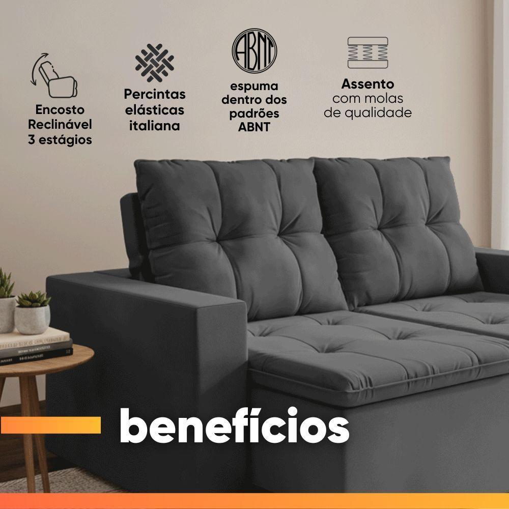 Sofá Retrátil E Reclinável 3 Lugares 2m Veludo Damasco Cinza - 4
