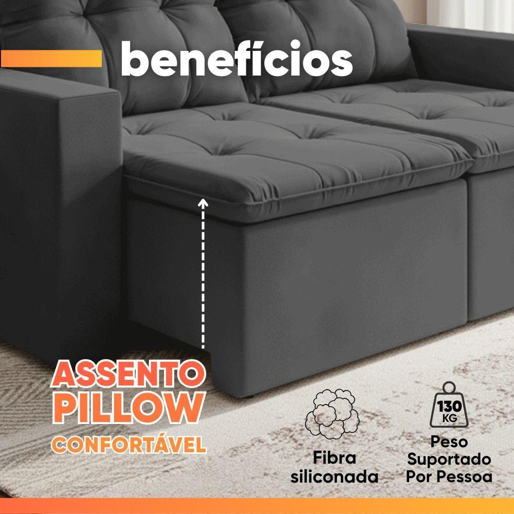 Sofá Retrátil E Reclinável 3 Lugares 2m Veludo Damasco Cinza - 5