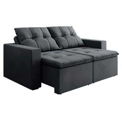 Sofá Retrátil E Reclinável 3 Lugares 2m Veludo Damasco Cinza