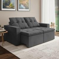 Sofá Retrátil E Reclinável 3 Lugares 2m Veludo Damasco Cinza - 2