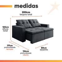 Sofá Retrátil E Reclinável 3 Lugares 2m Veludo Damasco Cinza - 3