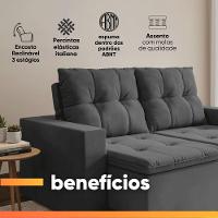 Sofá Retrátil E Reclinável 3 Lugares 2m Veludo Damasco Cinza