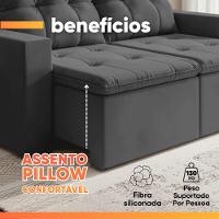 Sofá Retrátil E Reclinável 3 Lugares 2m Veludo Damasco Cinza - 5